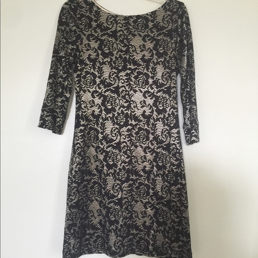 ABS Allen Schwartz black lace long sleeve dress 6